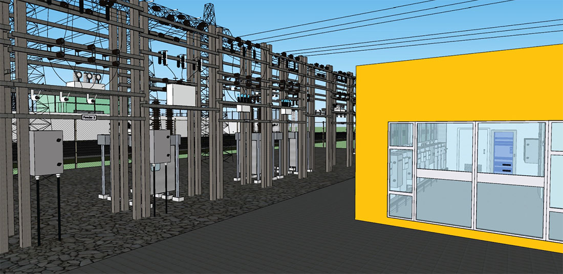 Vit Tall Visualizations denoted by a 3D engineering rendering of an electrical substation